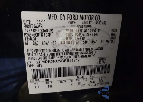 2011 Ford Edge Limited z USA, uszkodzony, nr VIN 2FMDK3KC5BBB31717